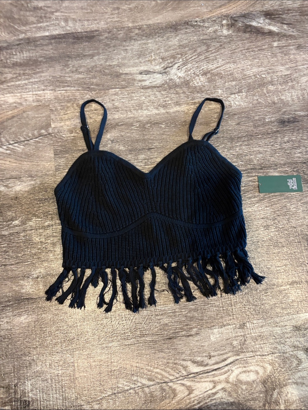 wild fable Black Fringed Knit Cami Crop Top